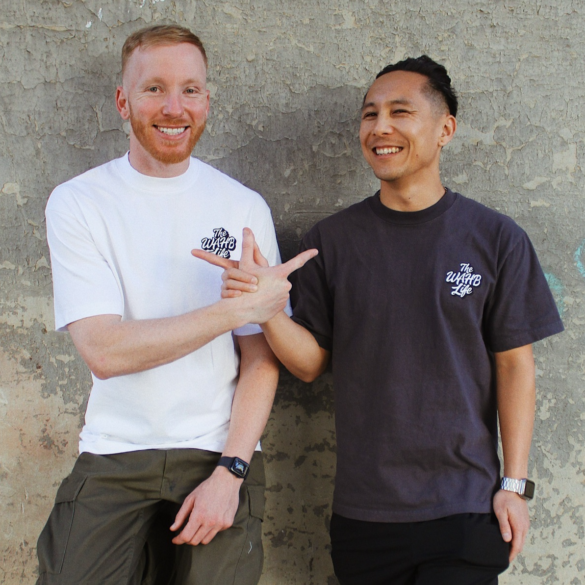 White T-Shirt (left) Dolphin Blue T-Shirt (right)