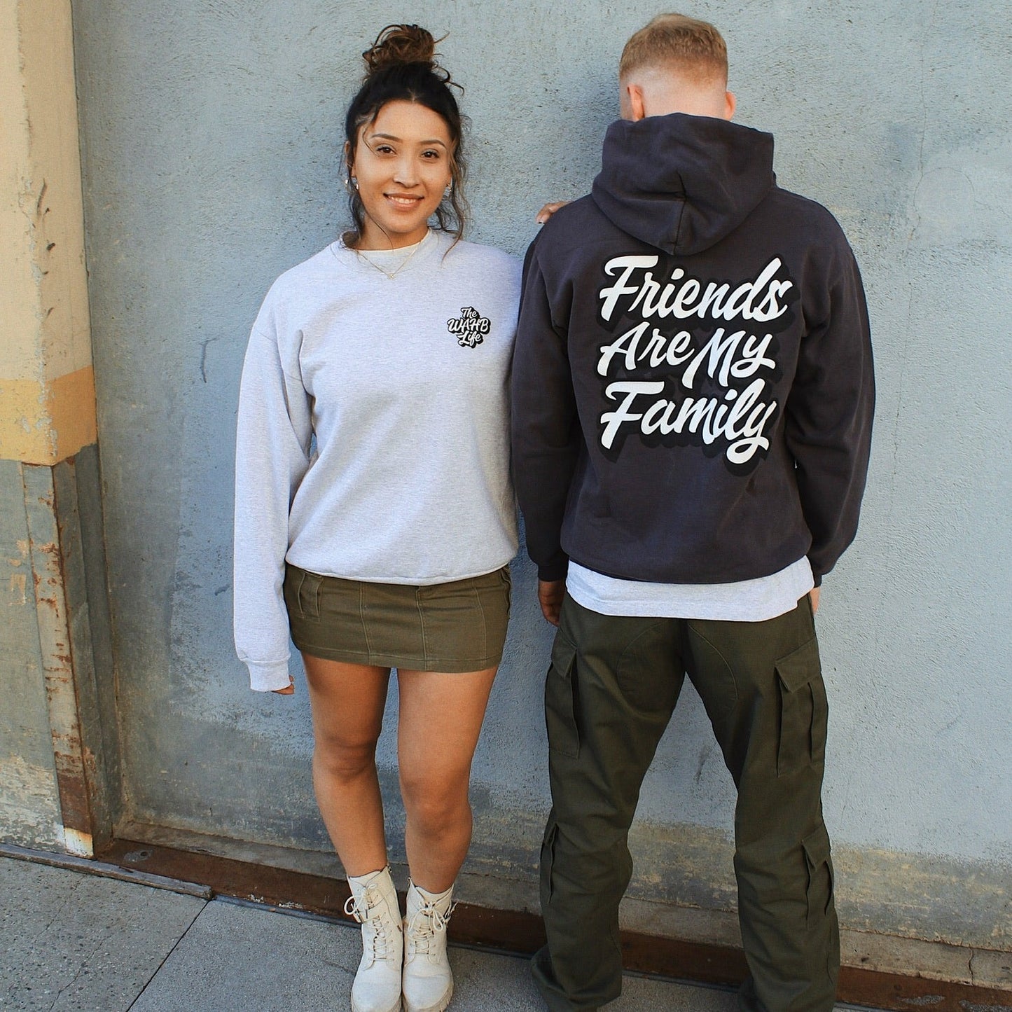 Ash Grey Sweater (left) Dolphin Blue Hoodie (right)
